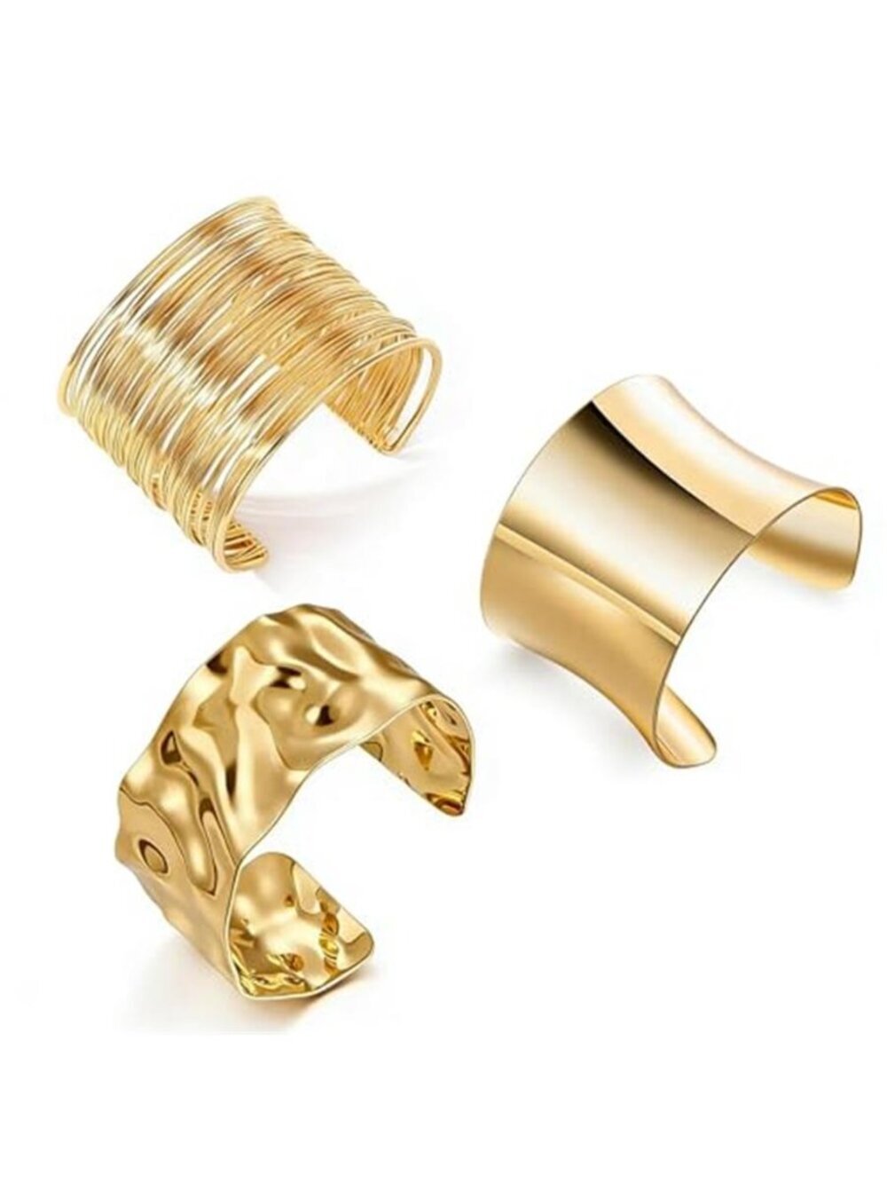 Gold Chunky Cuff Bracelet Set 3PC Stackable